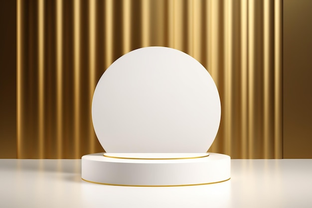 Minimalist white stage with golden decor for product display Podium pedestal exhibition empty space