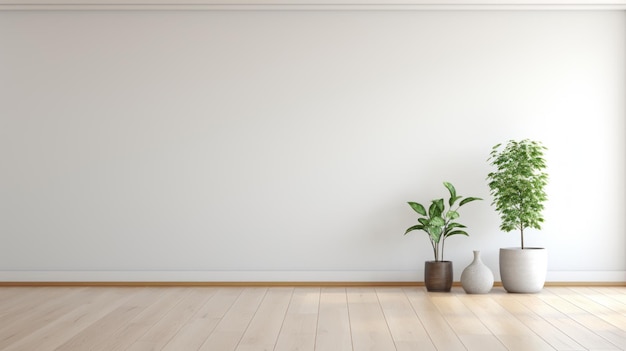 Minimalist Wood Floor Planter In White Room 3d Rendering