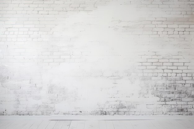 A minimalist wooden bench in front of a clean white brick wall