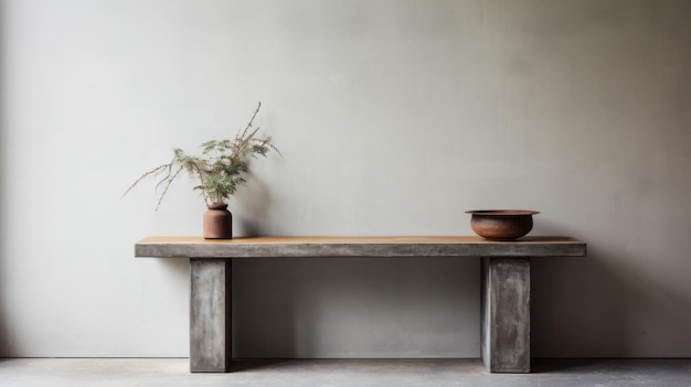 Minimalist Wooden Console Table In Brutalist Environment