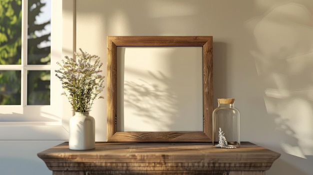 Minimalist Wooden Frame on Mantle