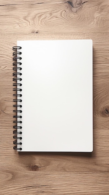 Minimalist workspace Top view of a notebook on wooden flooring Vertical Mobile Wallpaper
