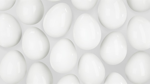 Minimalistic 3d background with white eggs. Abstract realistic background. Vector.