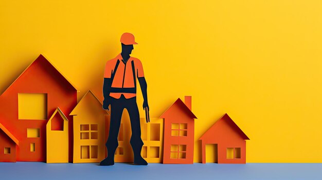 Minimalistic 3d illustration of a worker on vibrant background with copy space for labor day