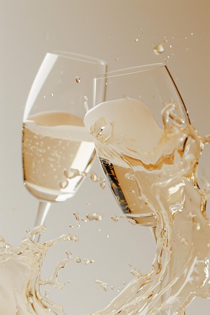 Photo minimalistic 3d rendering of two champagne glasses clinking