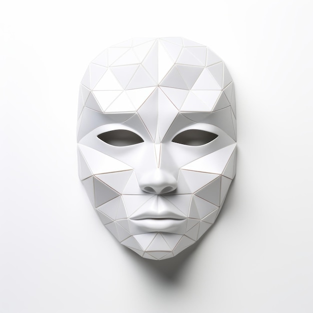 Minimalistic 3d White Mask With Geometrical Triangles Avantgarde Portraiture