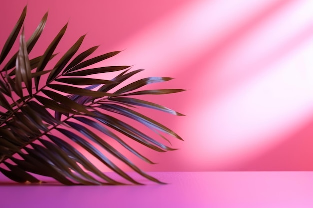 Minimalistic Abstract Background with Blurred Palm Leaf Shadows on Pink Wall