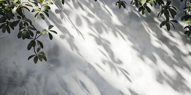 Minimalistic abstract empty gray concrete stone wall mockup background for product presentation Neutral industrial interior with light plants and foliage shadow from window