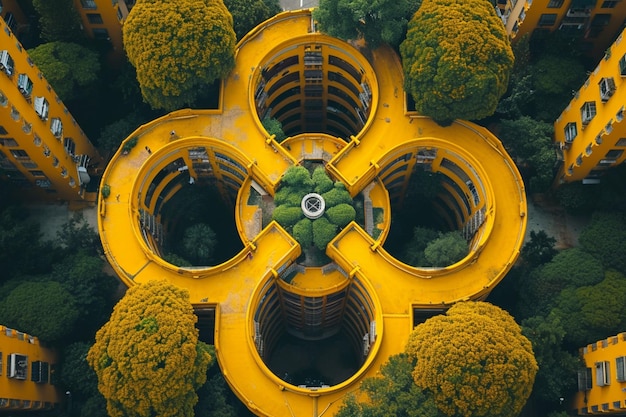 Photo minimalistic aerial photography of a surreal amusement park inspired by mc escher