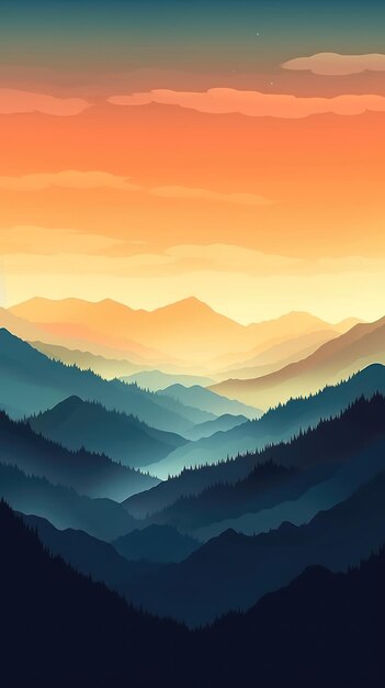 Minimalistic Aerial View of Mountains at Sunset