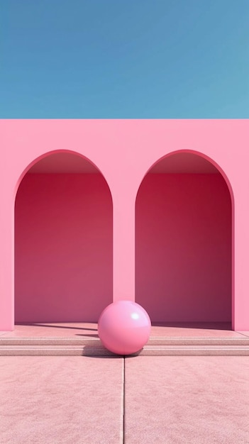 미니멀리즘 아치 건축 모티프 핑크 파스텔 색상 일러스트레이션 AI 생성