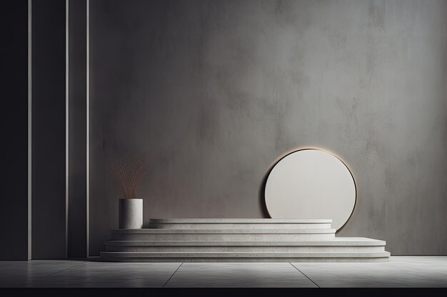 Photo minimalistic background with a podium in retro scandinavian style in natural muted shades