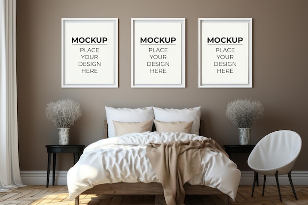 Minimalistic Bedroom Interior featuring Artwork Mockup