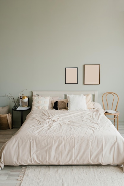 Interno minimalista della camera da letto in stile scandinavo