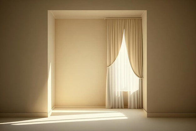 Minimalistic beige room with sunlight in the windown Generative AI