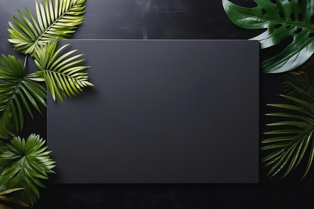 Minimalistic black background with laptop notepad generative AI