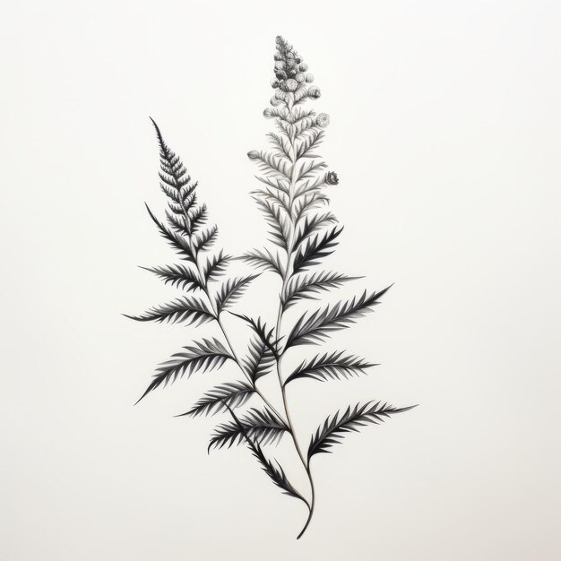 Photo minimalistic black and white fern drawing on white background