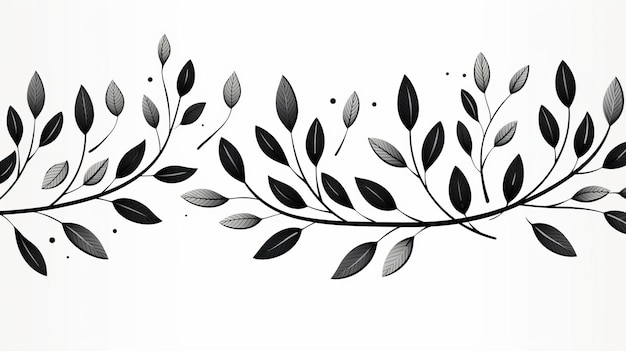 Photo minimalistic black and white hand drawn leaves vector art