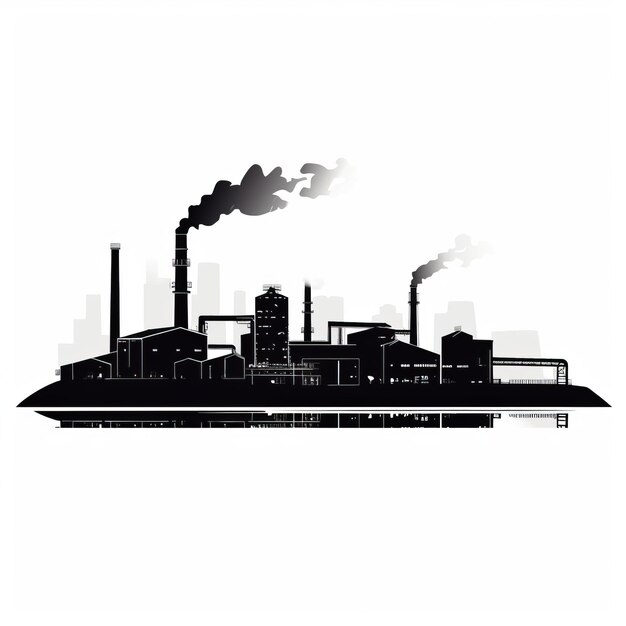 Minimalistic Black And White Industrial Plant Vector Illustration