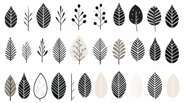Минималистичные черно-белые листовые иллюстрации игривого и простого векторного искусства