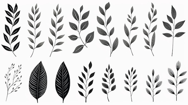 Minimalistic Black And White Leaves Vector Design