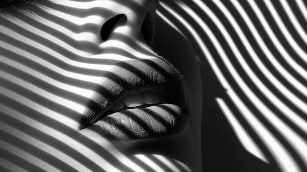 Минималистическая черно-белая фотография частично скрытого лица женщины