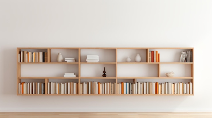 Photo minimalistic bookcase with clean lines and zeninspired aesthetics