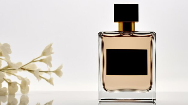 A minimalistic bottle of perfume in the style of oriental minimalism white background