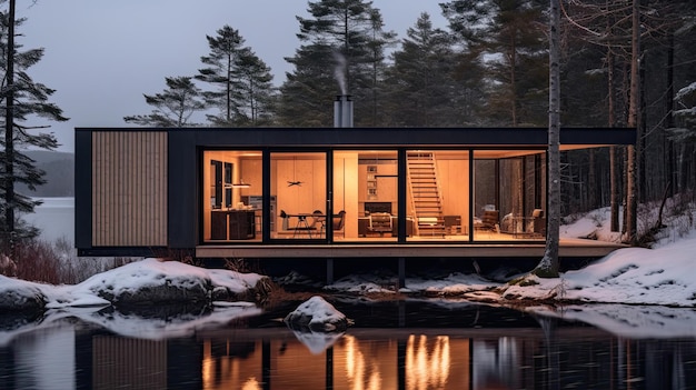 Minimalistic cabin blending into the environment