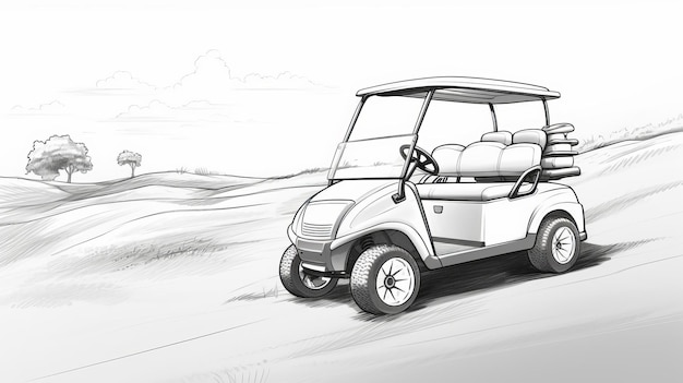 Minimalistic Cartoon Golf Cart Sketch With Perspective