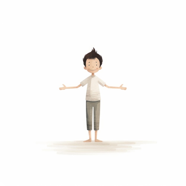 Минималистическая мультфильмная иллюстрация мальчика в позе Тадасана Йоги