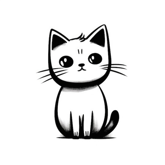 Minimalistic Cat Cartoon Doodle Line Art