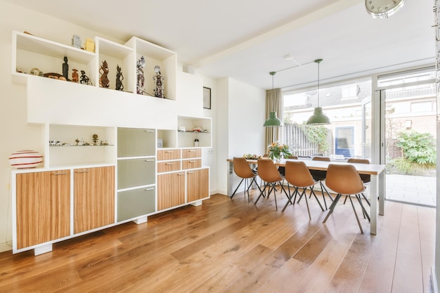 Minimalistic chairs with a table