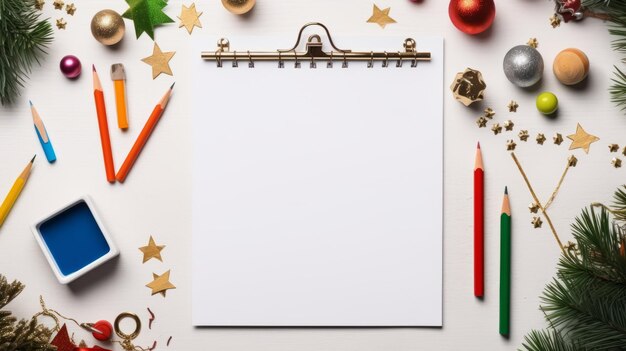 Photo minimalistic christmas clipboard with writing instrument