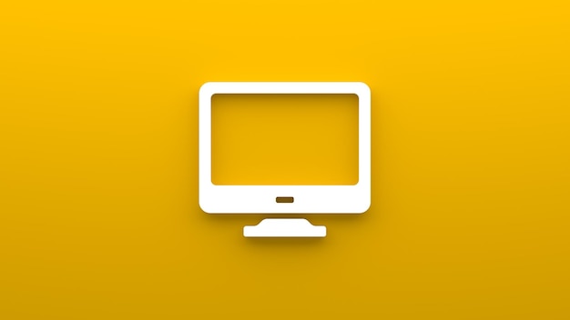 Minimalistic computer monitor icon 3d rendering of a flat icon on a yellow background