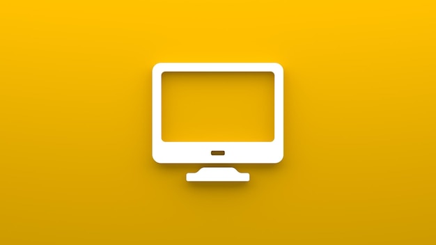 写真 黄色の背景にフラット アイコンのミニマルなコンピューター モニター アイコン 3 d レンダリング