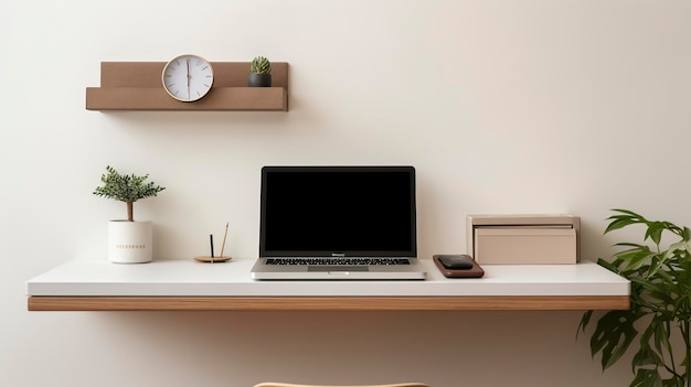 a minimalistic computer workspace with a laptop monitor and a single desk organizer tray