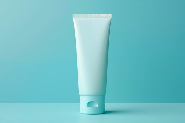 Minimalistic cosmetic tube on a soft blue background