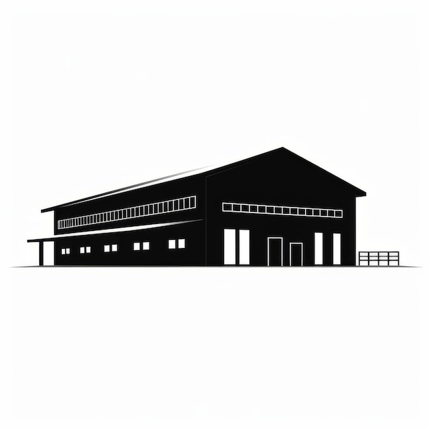 Minimalistic Dark Silhouette Of Large Barn On White Background