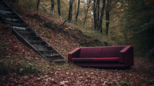 Minimalistic Dark Silver And Maroon Sofa By The Woods