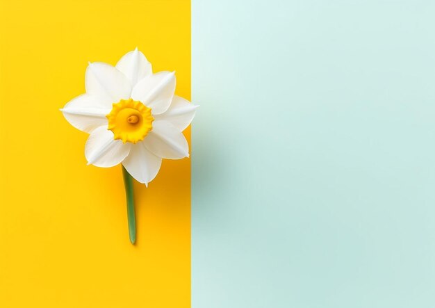 Photo minimalistic design selection of one white flower of the daffodil on an appropriate background