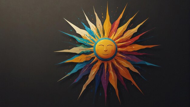 Minimalistic design of a sun with rays extending outwards in different colors