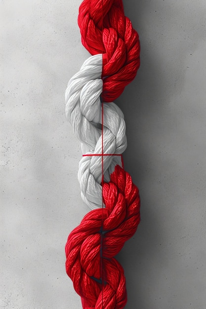 a minimalistic digital art piece featuring the traditional Martisor with its iconic red and white in