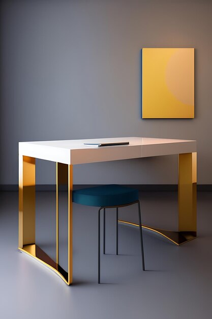 Minimalistic dining desk and chair interior