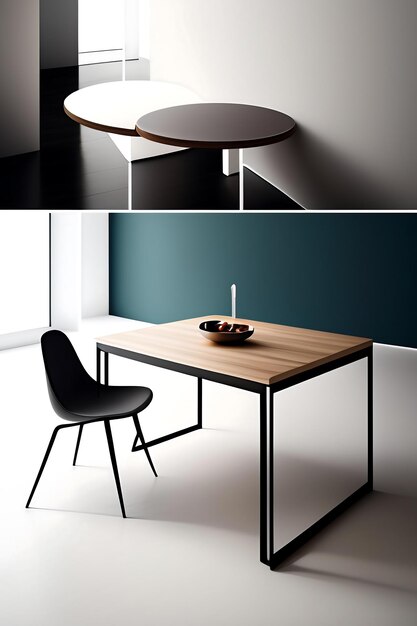 Minimalistic dining desk and chair interior