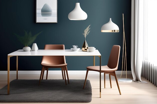 Minimalistic dining desk and chair interior