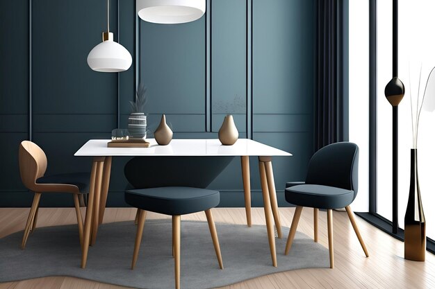 Minimalistic dining desk and chair interior