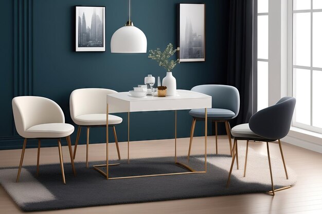 Minimalistic dining desk and chair interior