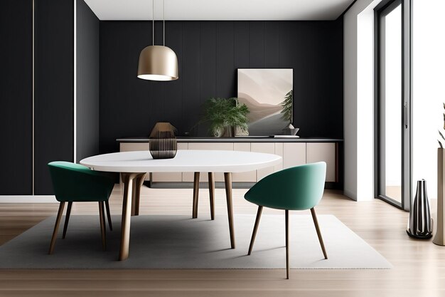 Minimalistic dining desk and chair interior