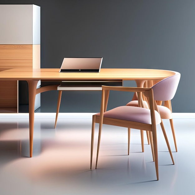 Minimalistic dining desk and chair interior